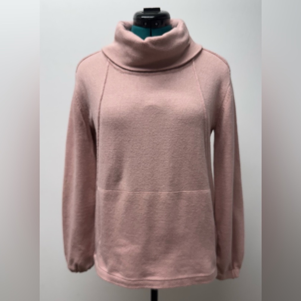 Cable & Gauge Cowl Neck Sweater Soft Pink Kangaroo Pocket Size Small Petite